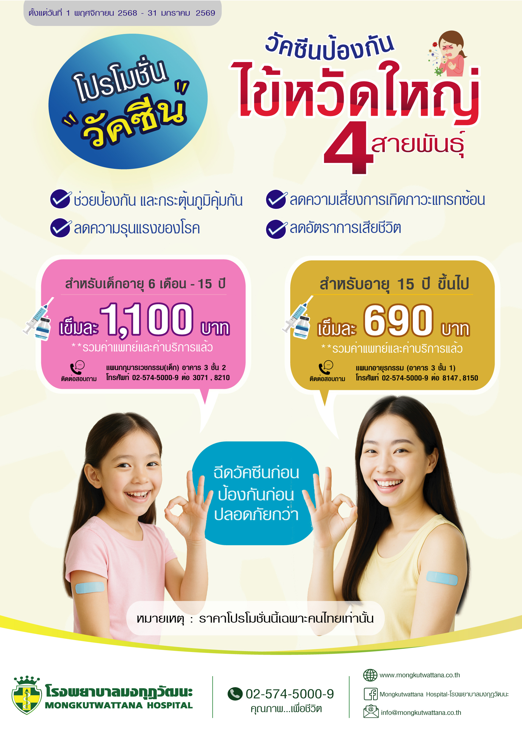 วัคซีนไข้หวัดใหญ่ 4 สายพันธุ์ 